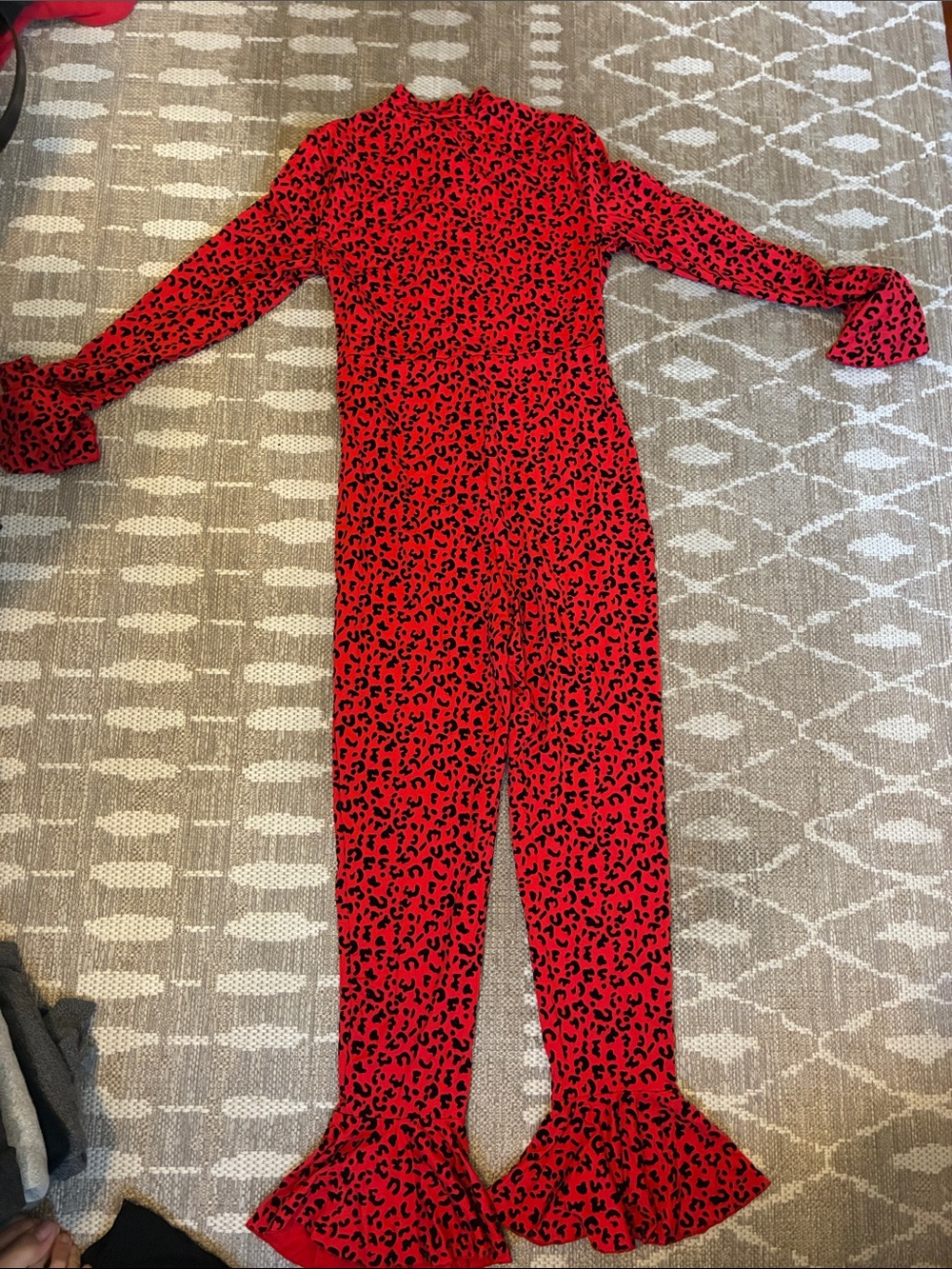 Red Leopard Print Ruffle Jumpsuit - Picture 6 of 6